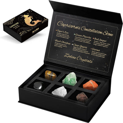 Capricorn Crystals Gift Set, Zodiac Signs Healing Crystals Birthstones with Horoscope Box Set Capricorn Astrology Crystals Healing Stones Gifts