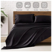 Satin Bed Sheets, Queen Size Sheets Set, 4 Pcs Silky Bedding Set with 15 Inches Deep Pocket for Mattress Queen, Black