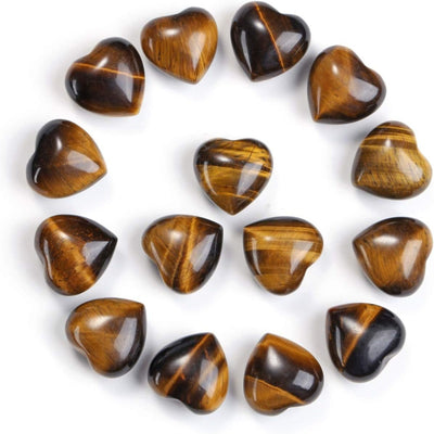 Natural Tiger Eye Crystal Heart Worry Stone Tumble Polished Reiki Healing Puff Heart Pocket Palm Stone for Meditation Chakra Balancing Decoration 15Pcs 0.6"