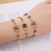 26 Alphabet Letter Rhinestone Charm Adjustable Bracelet Evil Eye Beads Chain Bracelets for Women Party Wedding Jewelry