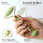 Jade Roller & Gua Sha, Natrue Jade Face Roller Gua Sha Tool Facial Skin Care Massager, Green