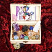 16 LARGE Natural Healing Crystals Set in Wooden Box - Tumbled, Rough & Raw Crystals, Including Selenite Tower, Black Tourmaline, Amethyst, Rose Quartz, Lapiz Lazuli, Citrine & Tiger'S Eye