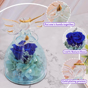 Preserved Rose for Women Birthday Gifts for Mon Gifts for Grandma Angel Figurines Purple Rose Flower Rose in Angel Statue Glass Cover Women Gifts Valentines Anniversary Wedding Gifts