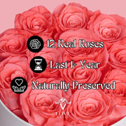 ® Forever Preserved Roses in a Box | Eternal Real Roses That Last over a Year | Naturally Preserved Flowers | Perfect Mothers Day Rose Gifts for Her | the Deluxe White Box: 12 Pink Roses