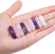 Healing Crystal Stones Set Hexagonal Natural Amethyst Rose Quartz Clear Quartz Reiki Healing Quartz Crystals Points Bulk Gemstone for Chakra Meditation Crystal Therapy 1.18"-1.3"