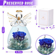 Preserved Rose for Women Birthday Gifts for Mon Gifts for Grandma Angel Figurines Purple Rose Flower Rose in Angel Statue Glass Cover Women Gifts Valentines Anniversary Wedding Gifts