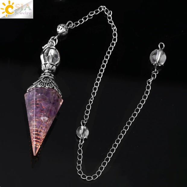 CSJA 7 Chakra Healing Crystals Pendulum for Dowsing Divination Quartz Natural Stone Pendulums Antique Reiki Pendant Pendulo G854