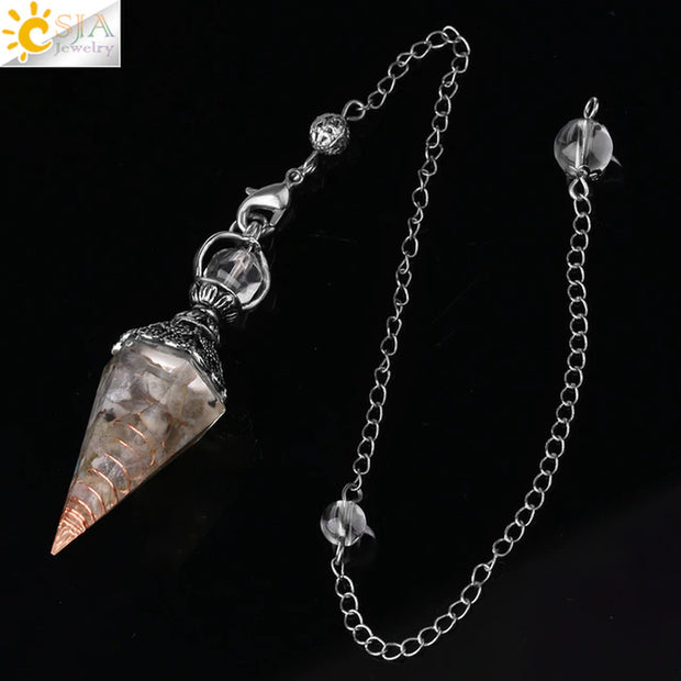 CSJA 7 Chakra Healing Crystals Pendulum for Dowsing Divination Quartz Natural Stone Pendulums Antique Reiki Pendant Pendulo G854