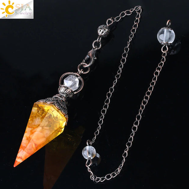 CSJA 7 Chakra Healing Crystals Pendulum for Dowsing Divination Quartz Natural Stone Pendulums Antique Reiki Pendant Pendulo G854