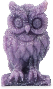 2" Purple Lepidolite Crystal Owl Decor Figurines Carved Gemstone Animals Owl Statue Sculpture Reiki Healing Crystals Stones Decorations for Home Office with Gift Box