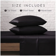 Satin Bed Sheets, Queen Size Sheets Set, 4 Pcs Silky Bedding Set with 15 Inches Deep Pocket for Mattress Queen, Black