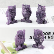 2" Purple Lepidolite Crystal Owl Decor Figurines Carved Gemstone Animals Owl Statue Sculpture Reiki Healing Crystals Stones Decorations for Home Office with Gift Box