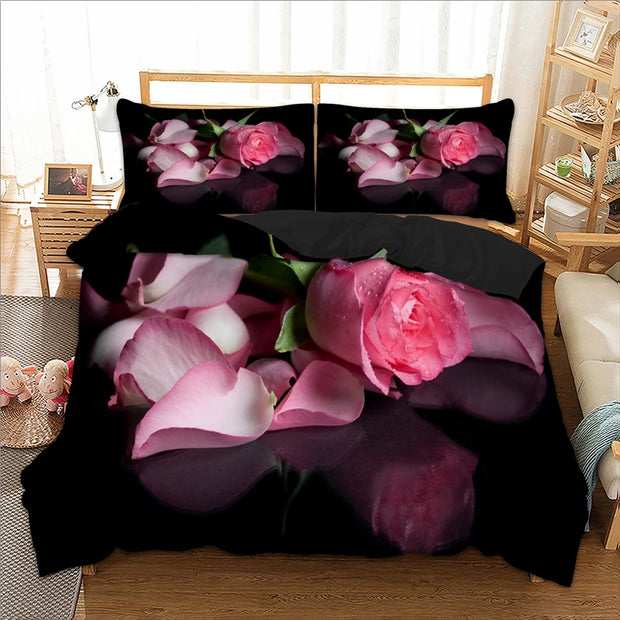 3D Pink Rose Duvet Cover Set Luxury Floral Double Queen King Size Bedding Set Single Twin Full Bed Cover for Marriage Girl Women