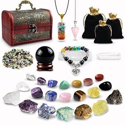 Healing Crystals Set, 28 Pcs Real Crystals and Healing Stones Kit, Energy