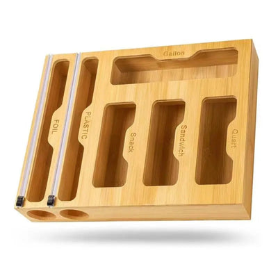 Wooden Plastic Bag Storage Box (1 Piece), Kitchen Accessories Portable Bamboo Plastic Film Cutting Box, Garbage Bag Clean Storage Box for Home Kitchen