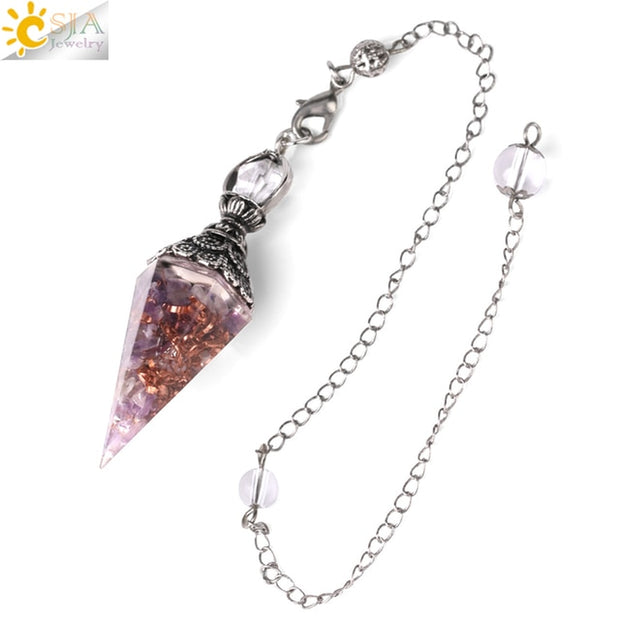 CSJA 7 Chakra Healing Crystals Pendulum for Dowsing Divination Quartz Natural Stone Pendulums Antique Reiki Pendant Pendulo G854