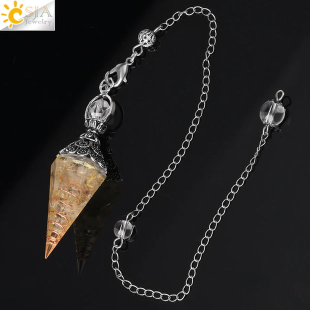 CSJA 7 Chakra Healing Crystals Pendulum for Dowsing Divination Quartz Natural Stone Pendulums Antique Reiki Pendant Pendulo G854