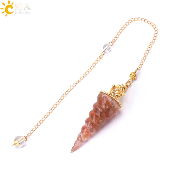 CSJA 7 Chakra Healing Crystals Pendulum for Dowsing Divination Quartz Natural Stone Pendulums Antique Reiki Pendant Pendulo G854