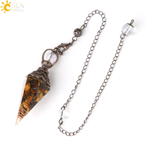 CSJA 7 Chakra Healing Crystals Pendulum for Dowsing Divination Quartz Natural Stone Pendulums Antique Reiki Pendant Pendulo G854