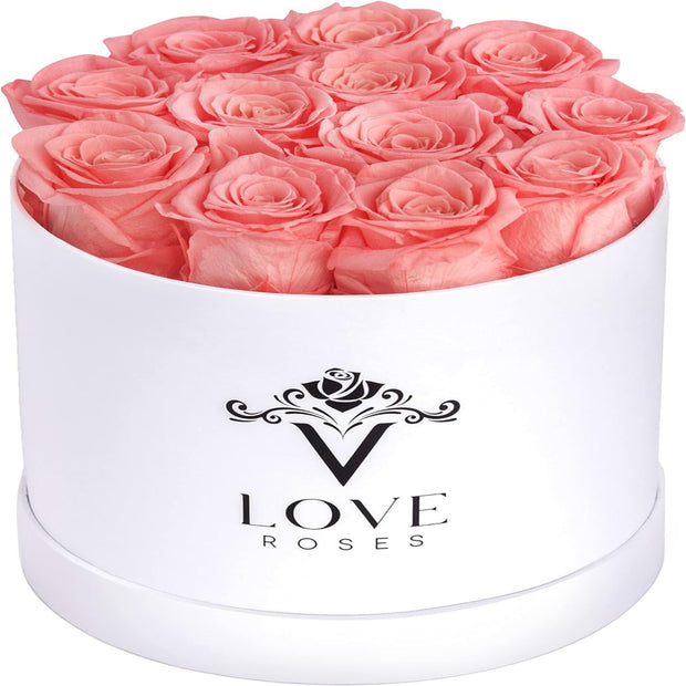 ® Forever Preserved Roses in a Box | Eternal Real Roses That Last over a Year | Naturally Preserved Flowers | Perfect Mothers Day Rose Gifts for Her | the Deluxe White Box: 12 Pink Roses