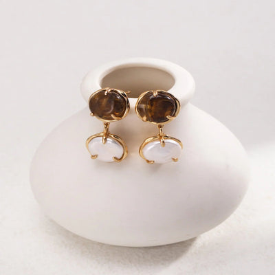 Round Brown Resin Pearl Earrings