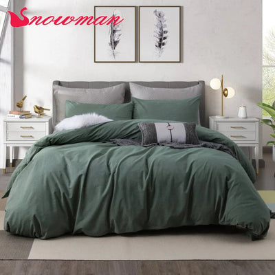 Snowman 3Pcs Bedding Set 100% Cotton Solid Color US Size Luxury Bedding Kit Bed Set Duvet Cover Pillow Shams Sleeping Naked