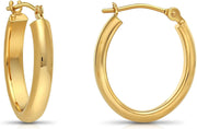 14K Gold Small Oval Polished Hoop Earrings (0.7 Inch Diameter)