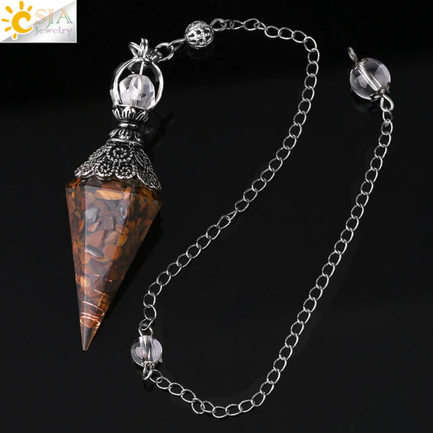 CSJA 7 Chakra Healing Crystals Pendulum for Dowsing Divination Quartz Natural Stone Pendulums Antique Reiki Pendant Pendulo G854