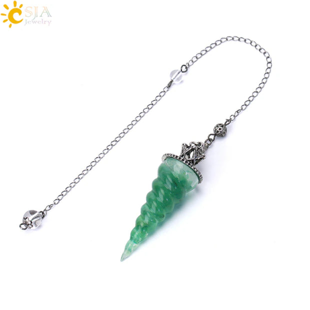 CSJA 7 Chakra Healing Crystals Pendulum for Dowsing Divination Quartz Natural Stone Pendulums Antique Reiki Pendant Pendulo G854