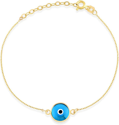 14K Real Gold Evil Eye Bracelet | 14K Gold Bracelet for Women | Blue, Black, Navy Blue, Red, White Evil Eye Bracelets | Women'S 14K Gold Protection Jewelry | Gift for Christmas, Adjustable 6" to 7"