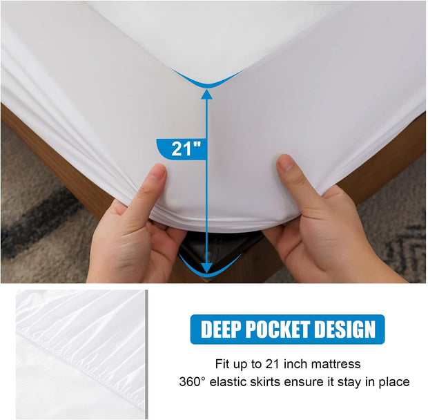 2 Pack Mattress Protector Queen Size 100% Waterproof Fitted Mattress Cover, Breathable Noiseless & Machine Washable Bed Cover Deep Pocket from 5" to 21", Bed Protector for Pets Kids Adults -Vinyl Free