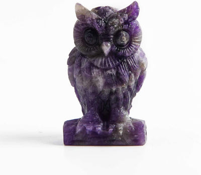 Crystal Owl Sculpture Statue Crafts Healing Reiki Pocket Gemstone Figurines (Amethyst)