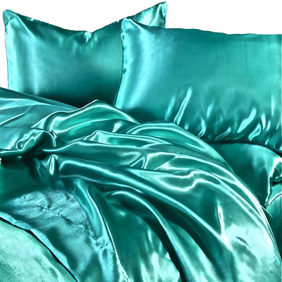 3 Piece Silk Duvet Cover Set (1 Duvet Cover + 2 Pillowcases) Silk Luxury 100% Super Soft Bedding Collection -(Full/Queen Teal)