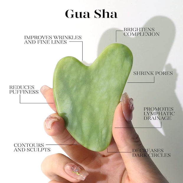 Jade Roller & Gua Sha, Natrue Jade Face Roller Gua Sha Tool Facial Skin Care Massager, Green