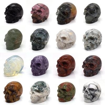 1.5" Skull Statue Natural Stones Carved Healing Crystals Ornament Reiki Witchcraft Supplies Gemstone Wicca Halloween Decorations