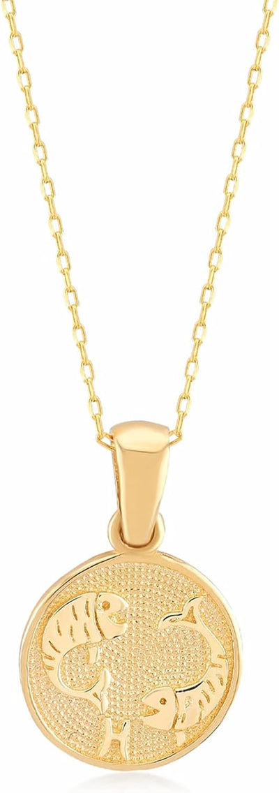 14K Gold Zodiac Coin Necklace | 14K Solid Gold Sold Astrology Sign Necklace | Horoscope Jewelry for Women, 18"