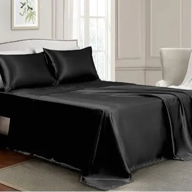 Sheets Full Size - 4 Pieces Luxury Silky Soft Bed Sheets, Wrinkle-Free Satin Silk Sheet Set with 1 Deep Pocket Fitted Sheet, 1 Flat Sheet, 2 Pillow Cases Free Shipping Get Yours Now at Sale Price