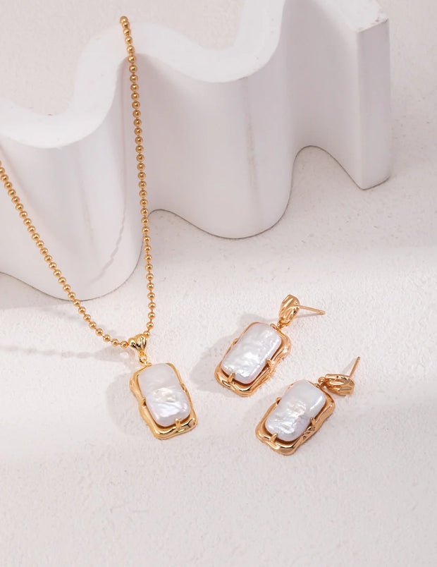 Rectangle Link Pearl Earrings