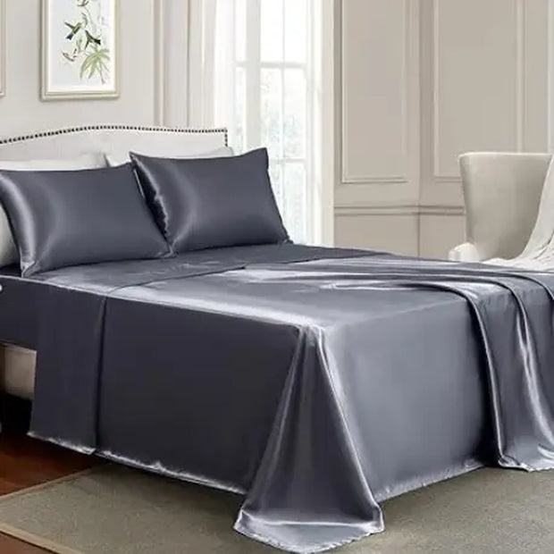 Sheets Full Size - 4 Pieces Luxury Silky Soft Bed Sheets, Wrinkle-Free Satin Silk Sheet Set with 1 Deep Pocket Fitted Sheet, 1 Flat Sheet, 2 Pillow Cases Free Shipping Get Yours Now at Sale Price