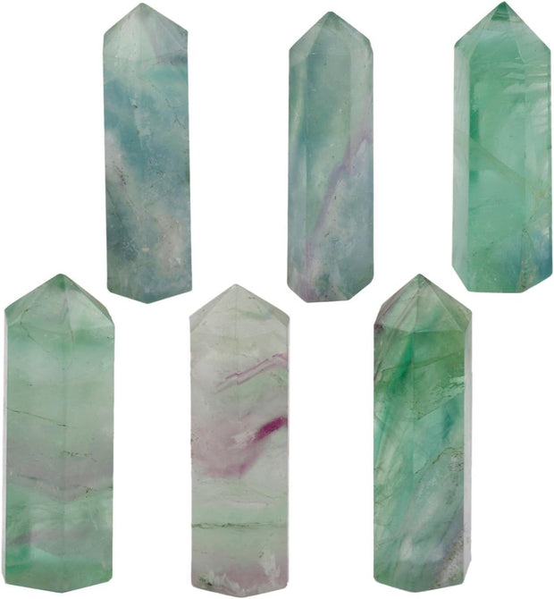 Green Flourite Healing Crystal Point Faceted Prism Wand Carved Reiki Stone Figurine