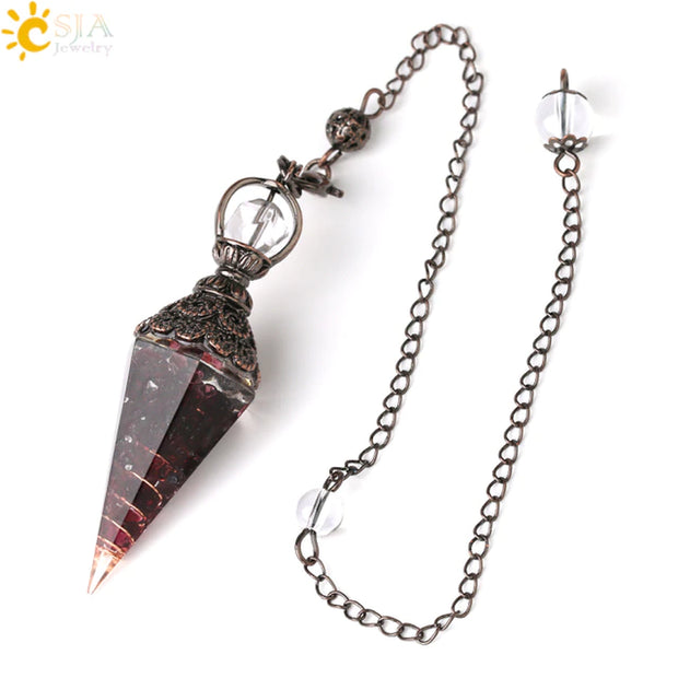 CSJA 7 Chakra Healing Crystals Pendulum for Dowsing Divination Quartz Natural Stone Pendulums Antique Reiki Pendant Pendulo G854