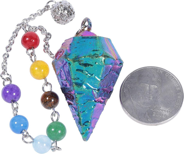 Healing Crystal Quartz 7 Chakra Pendulum Dowsing Gemstone Divination Reiki Stone