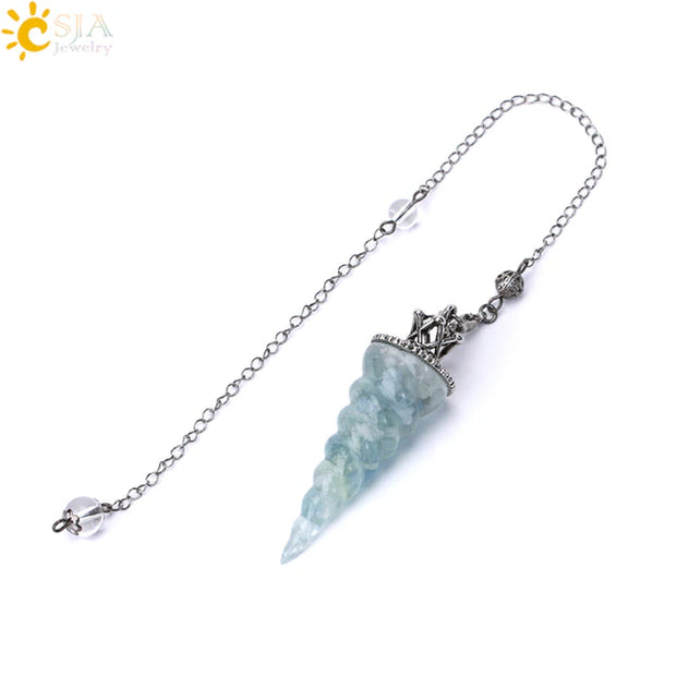 CSJA 7 Chakra Healing Crystals Pendulum for Dowsing Divination Quartz Natural Stone Pendulums Antique Reiki Pendant Pendulo G854