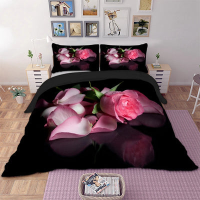 3D Pink Rose Duvet Cover Set Luxury Floral Double Queen King Size Bedding Set Single Twin Full Bed Cover for Marriage Girl Women