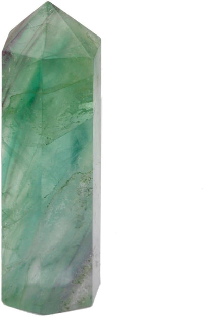 Green Flourite Healing Crystal Point Faceted Prism Wand Carved Reiki Stone Figurine