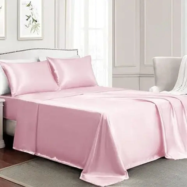 Sheets Full Size - 4 Pieces Luxury Silky Soft Bed Sheets, Wrinkle-Free Satin Silk Sheet Set with 1 Deep Pocket Fitted Sheet, 1 Flat Sheet, 2 Pillow Cases Free Shipping Get Yours Now at Sale Price