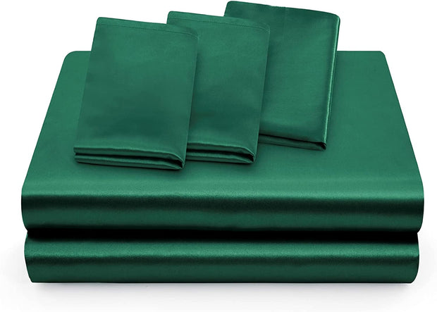 4Pcs Blackish Green Twin Sheet Sets with Body Pillow Cover, Silky Satin Sheet Set, Luxury Bedding Set, Breathable & Ultra Soft Bed Sheet Set Includes 1 Fitted Sheet, 1 Flat Sheet, 2 Pillowcases