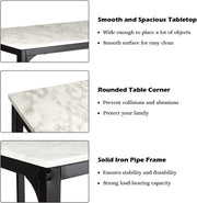 3 Pcs Dining Table and Chairs Set with Faux Marble Tabletop 2 Chairs Contemporary Dining Table Set for Home or Hotel Dining Room, Kitchen or Bar (White & Black)