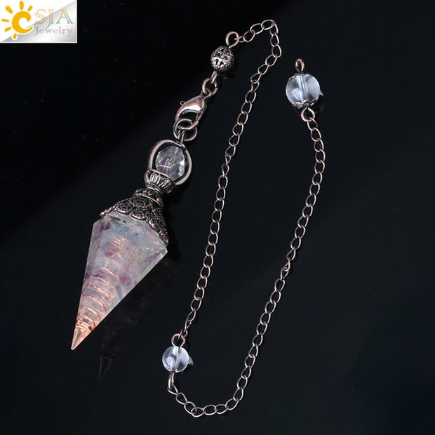 CSJA 7 Chakra Healing Crystals Pendulum for Dowsing Divination Quartz Natural Stone Pendulums Antique Reiki Pendant Pendulo G854