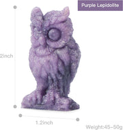 2" Purple Lepidolite Crystal Owl Decor Figurines Carved Gemstone Animals Owl Statue Sculpture Reiki Healing Crystals Stones Decorations for Home Office with Gift Box